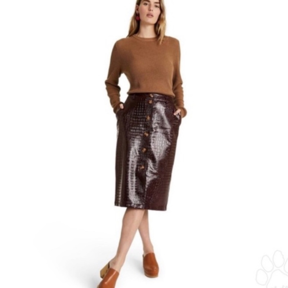 Rachel Comey Dark Brown Croc-Embossed Pencil Skirt
